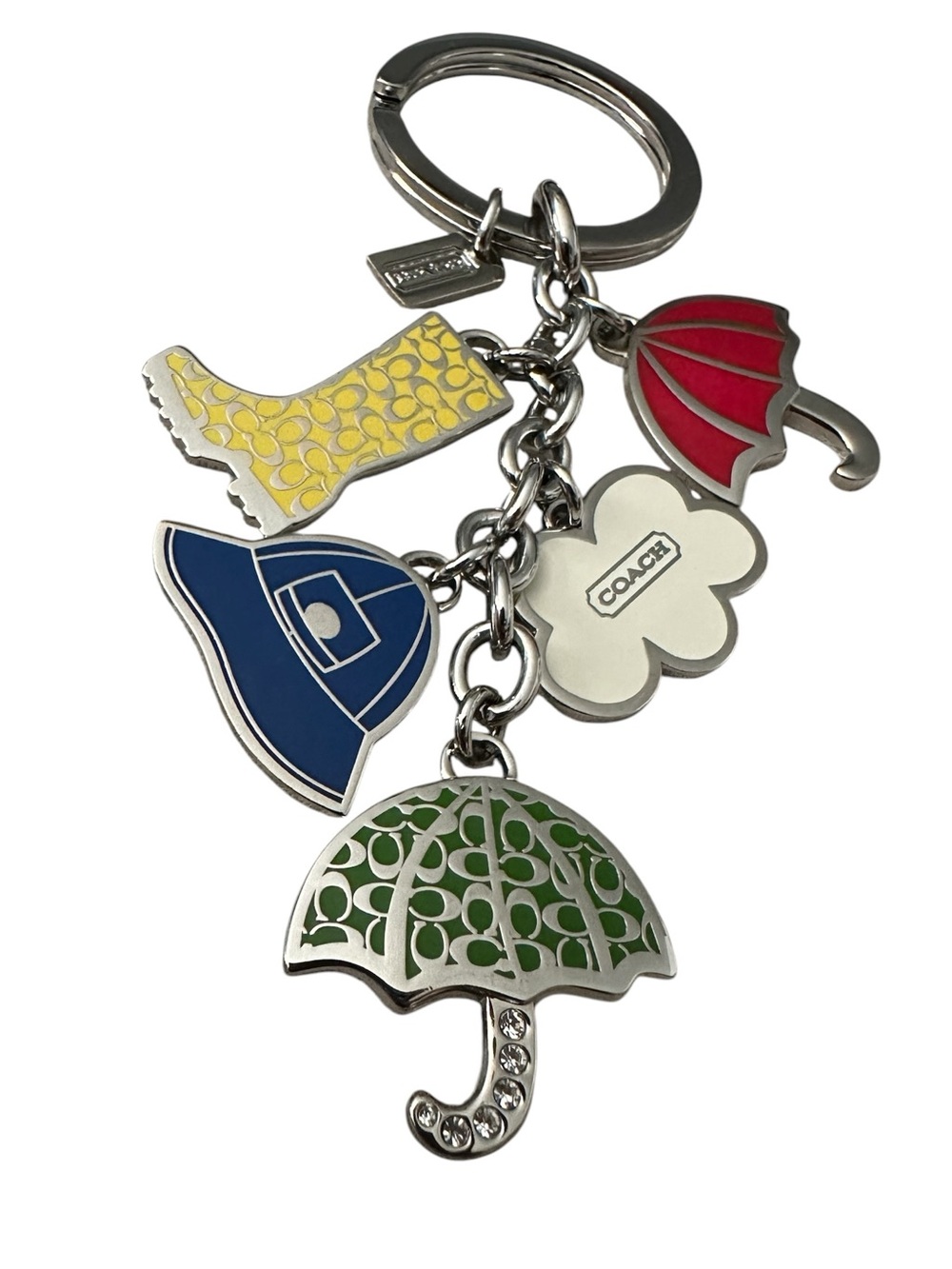 Coach Rainy Day Theme Bag Charm Key FOB Enamel Multi-Charm Rhinestone & Dusty